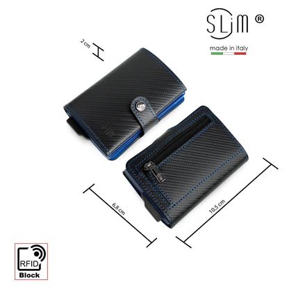 Portafoglio SLIM CARBON NERO&BLU