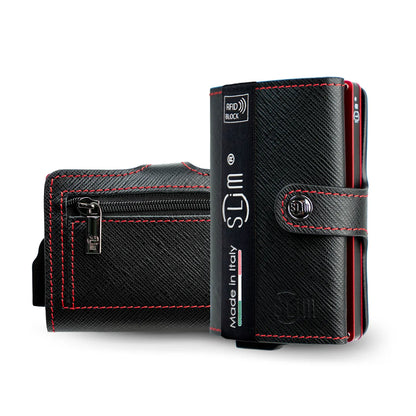 Portafoglio SLIM SAFFIANO NERO&ROSSO