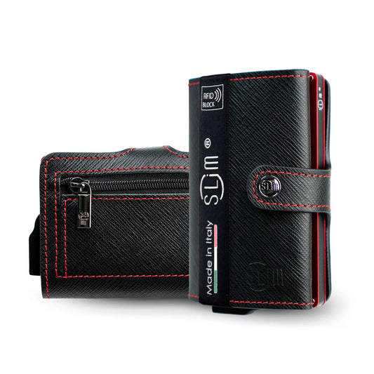 Portafoglio SLIM SAFFIANO NERO&ROSSO