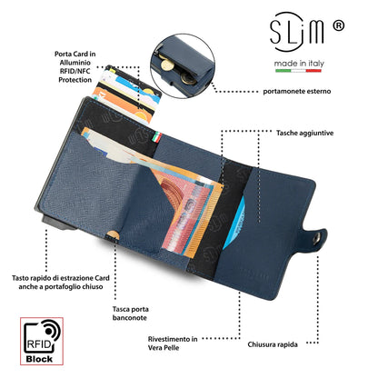 Portafoglio SLIM SAFFIANO BLU
