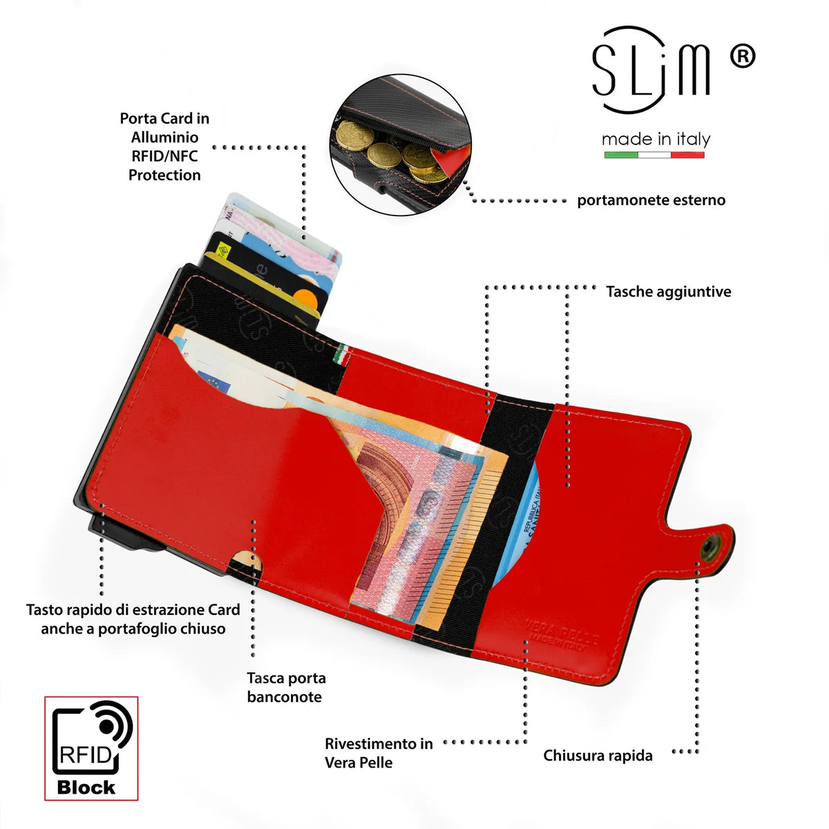 Portafoglio SLIM CARBON NERO&ROSSO