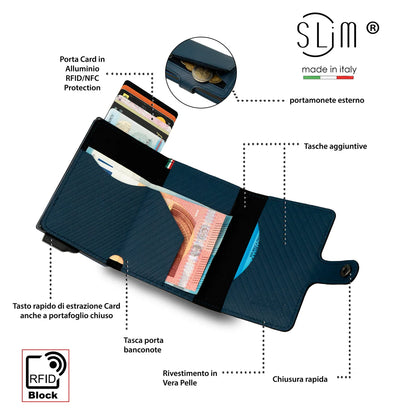 Portafoglio SLIM CARBON BLU
