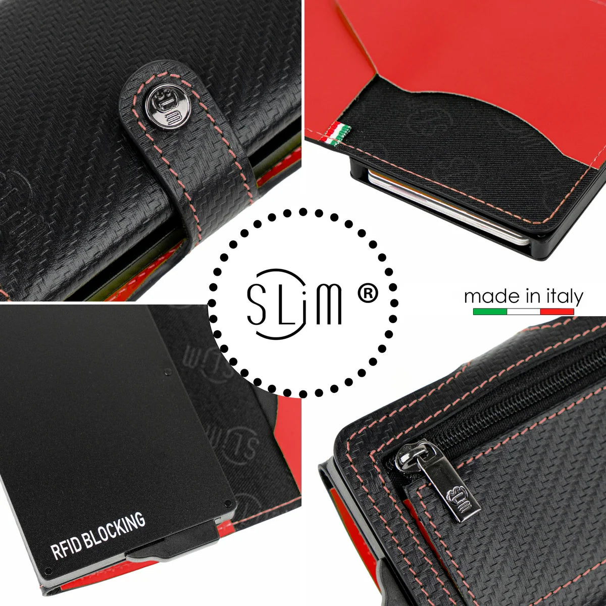 Portafoglio SLIM CARBON NERO&ROSSO