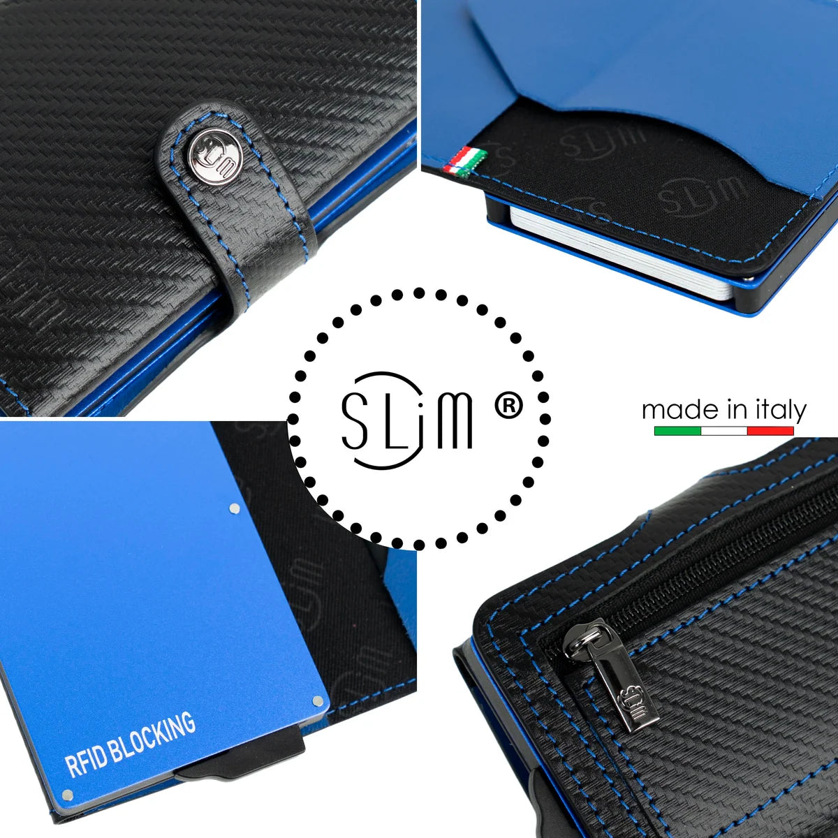 Portafoglio SLIM CARBON NERO&BLU