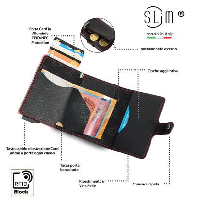 Portafoglio SLIM SAFFIANO NERO&ROSSO